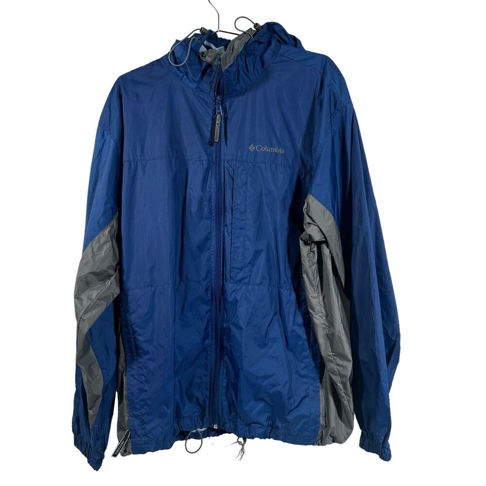 Columbia Men’s Blue Gray Full Zip Up Lightweight Hooded Windbreaker Rain Coat XL